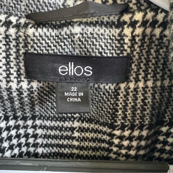 Ellos Black & White Houndstooth Plaid Wool Blend Wool Blend Mid Length Coat - Picture 4 of 6